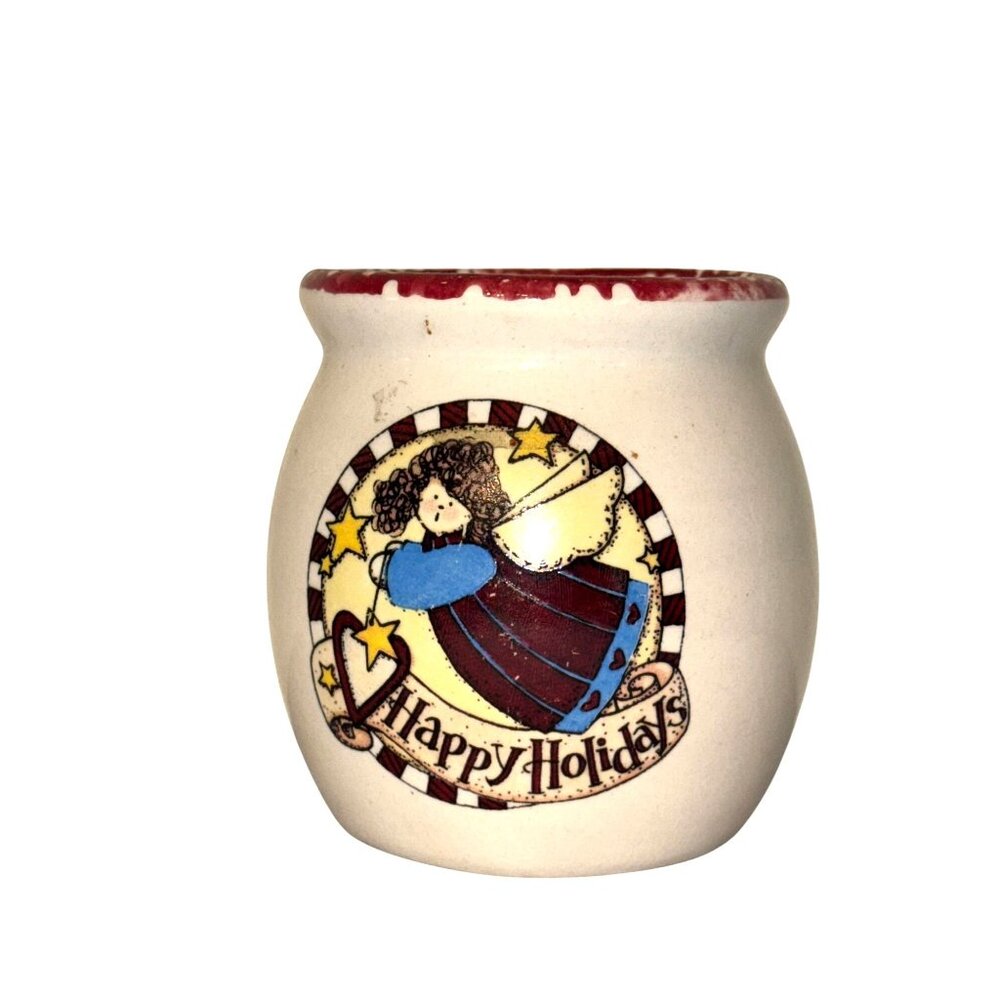 Happy Holidays Angel Ceramic Candle Holder